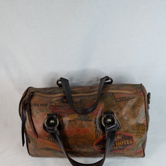 Maurizio Taiuti Vintage Italian Leather Hotel Label Bowler Bag Barrel Satchel - Picture 5 of 16